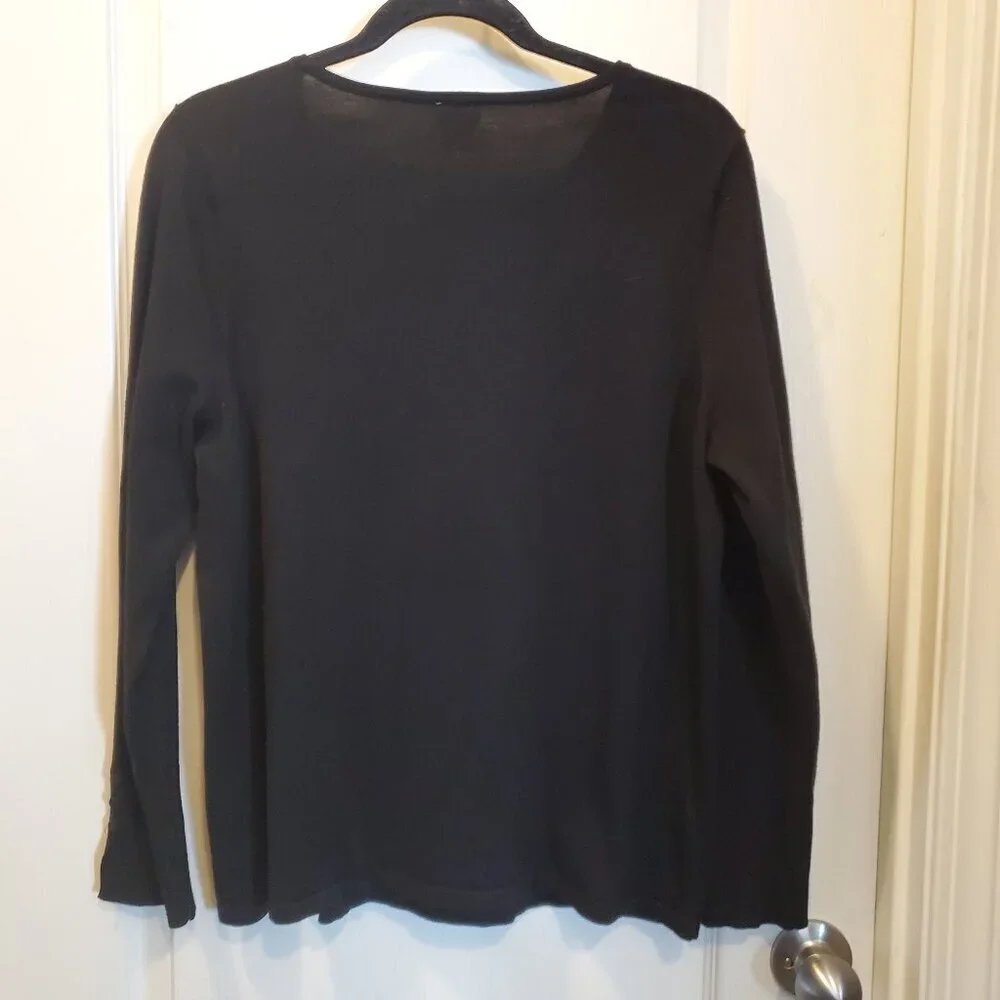 Chico’s Lightweight Classic Black Sweater with button sleeves – Size 2  M/L